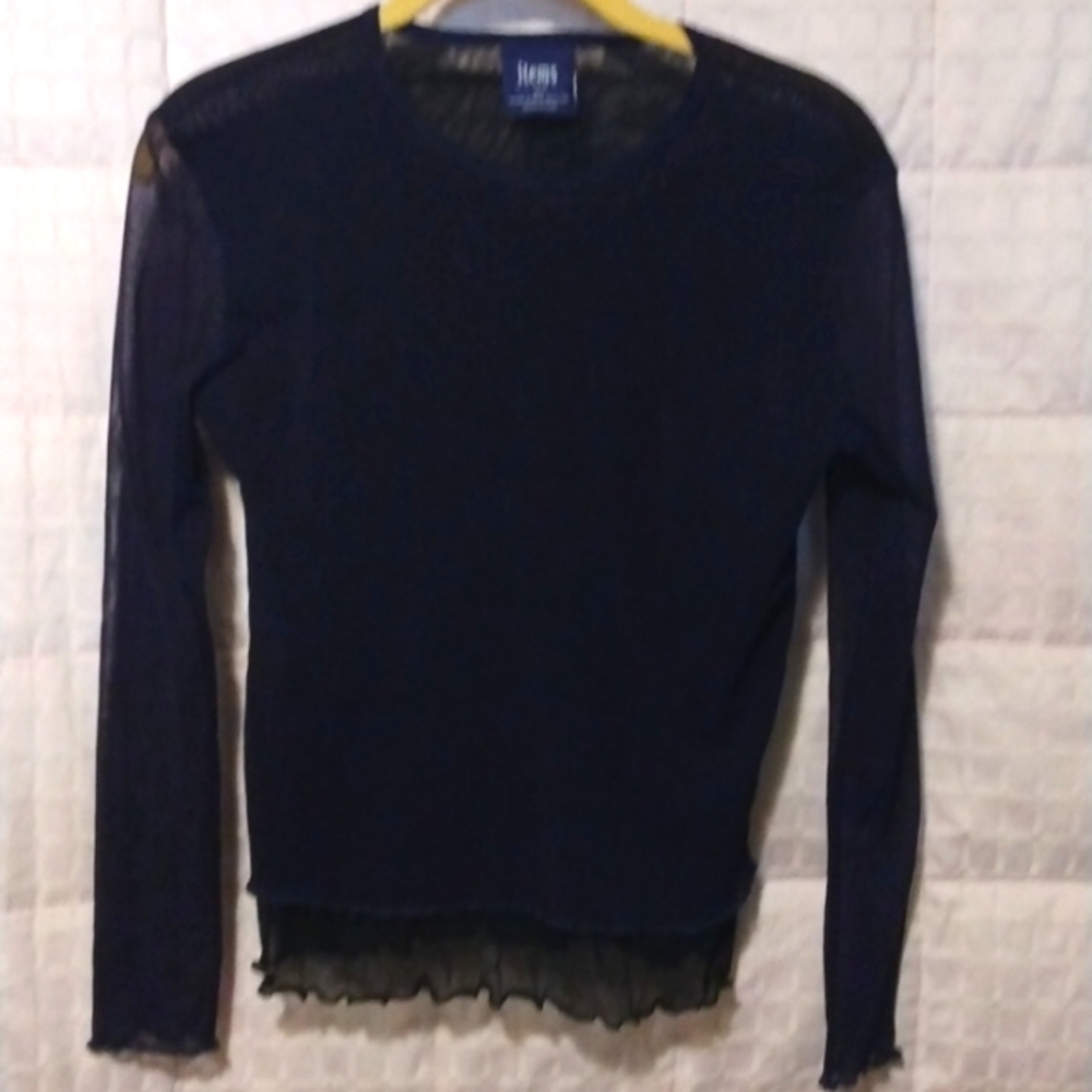 items top...so delicate and feminine.  Sheer, dark indigo color.